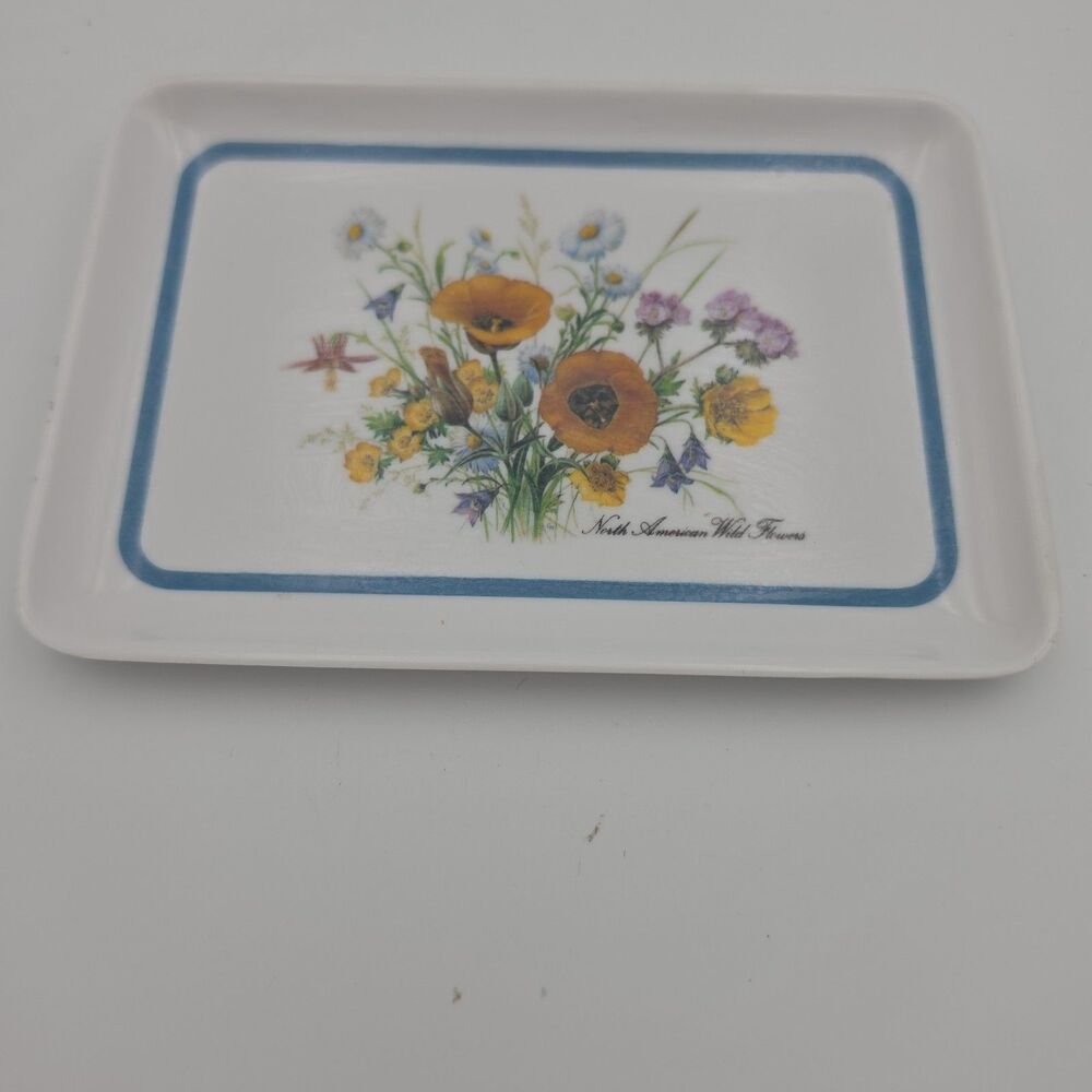 Vintage Pimpernel North American Wild Flowers 6x4 Trinket Tray Made in USA